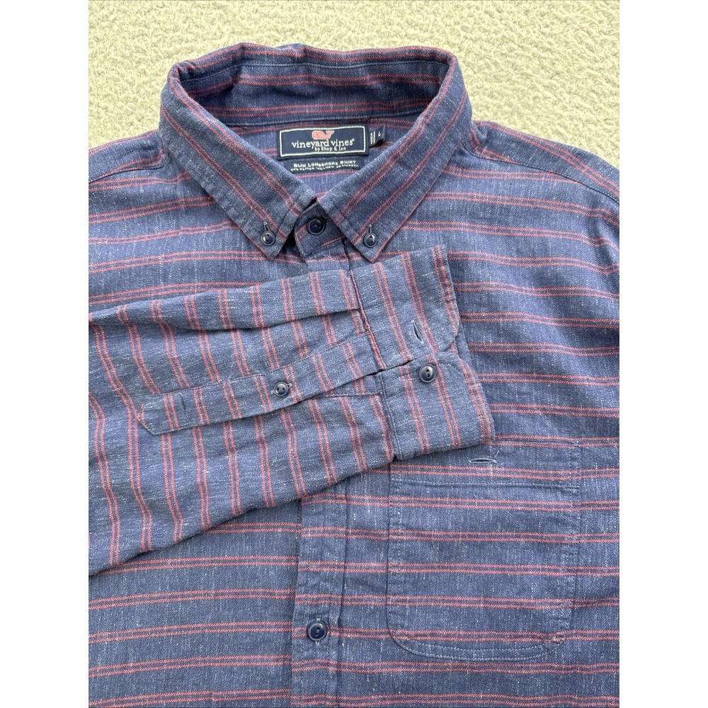 Vineyard Vines Slim Longshore Shirt Mens Large Blue Red Striped Button Up